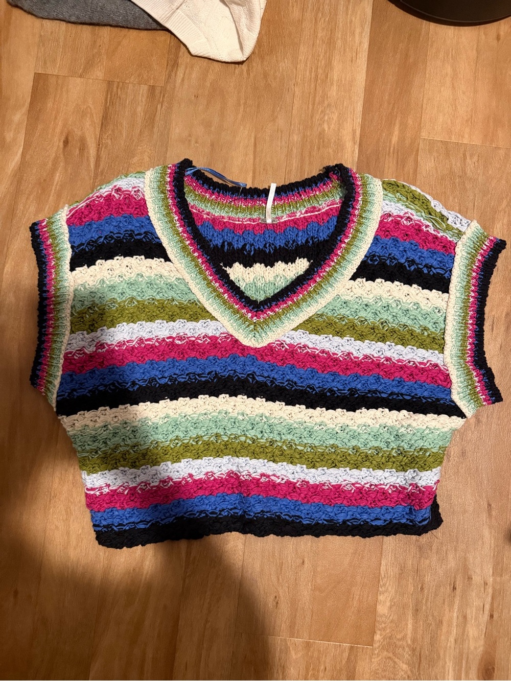 Free People Crochet Striped V‑Neck Crop Top in Multicolor